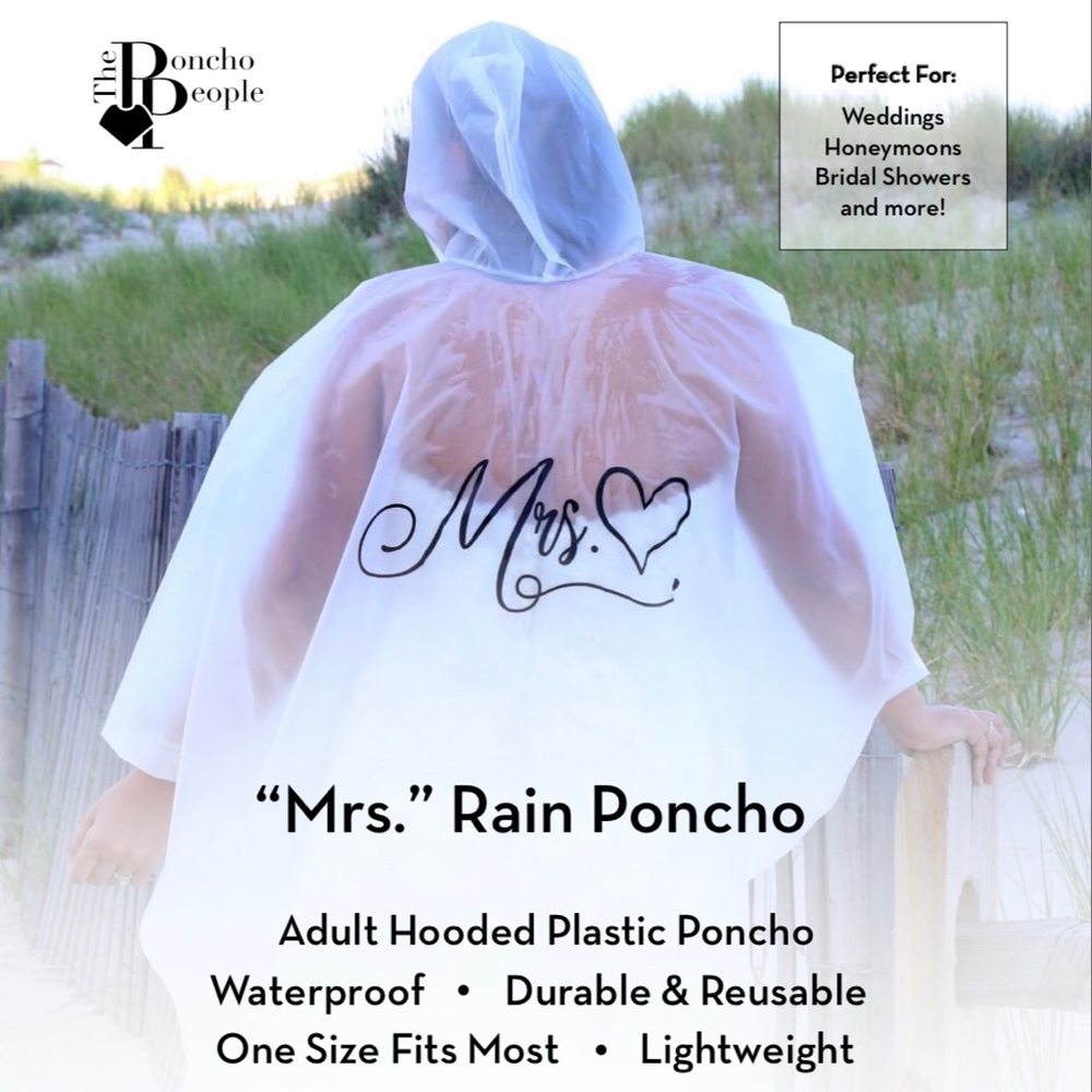 Wedding day rain poncho “Mrs”